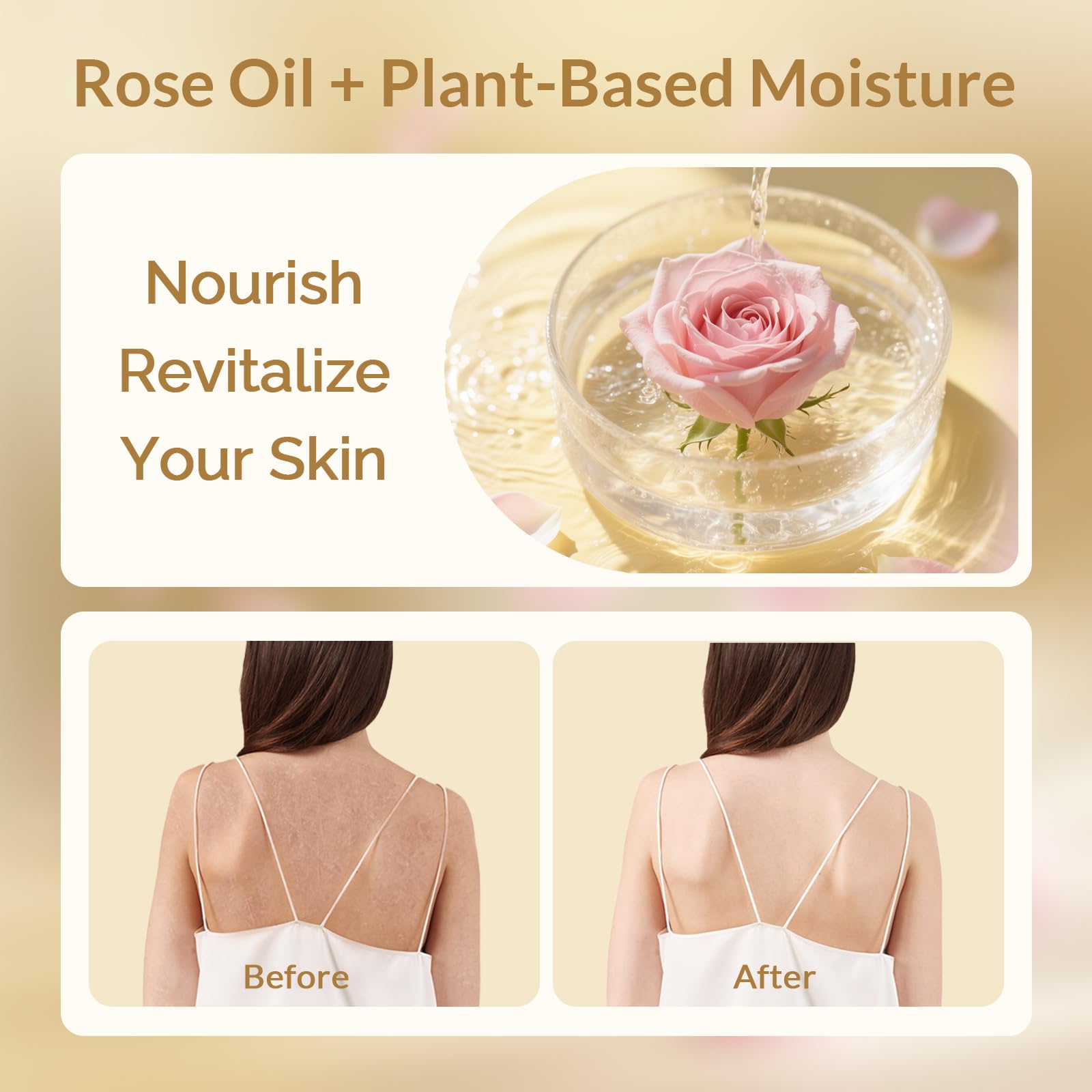 KUSTIE Rose Body Wash for Women & Men, Natural Petals & Essential Oils, 24H Fragrance & Moisturizing Deep Cleanse Shower Gel for Sensitive & Dry Skin with Pump Bottle, 16.9 oz